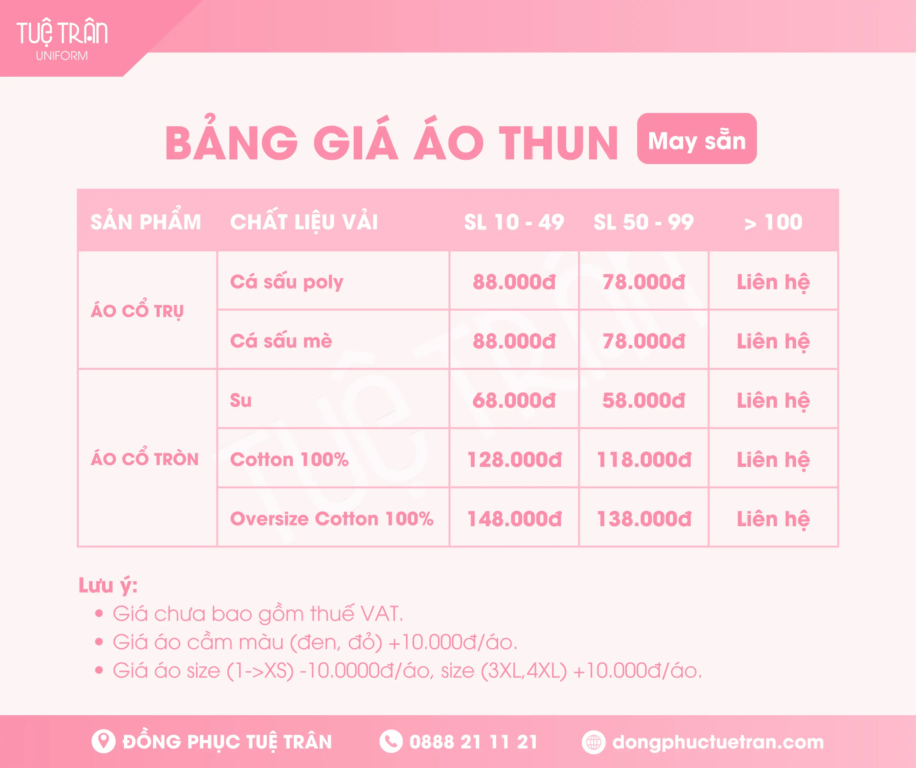 BẢNG GIÁ ÁO THUN MAY SẴN