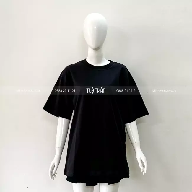 Đồng phục áo thun oversize cotton màu đen