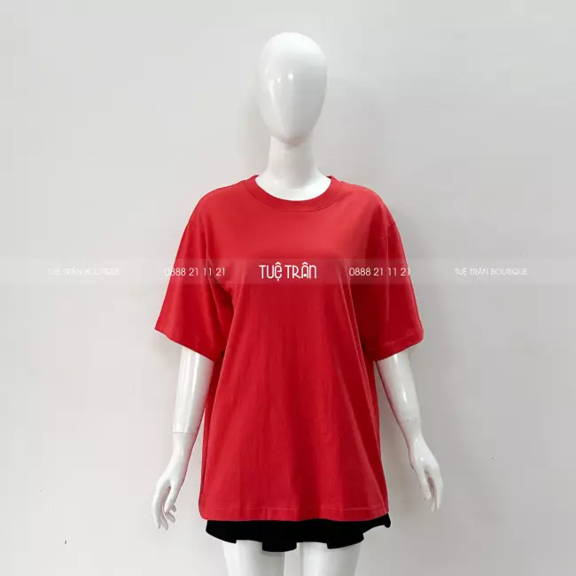 Đồng phục áo thun oversize cotton màu đỏ