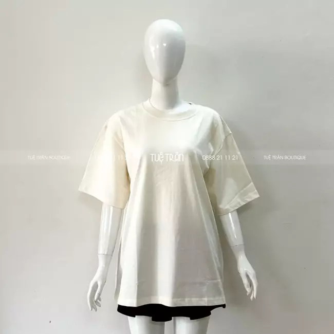 Đồng phục áo thun oversize cotton màu kem sữa