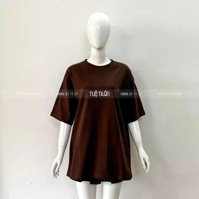 Đồng phục áo thun oversize cotton màu nâu đậm