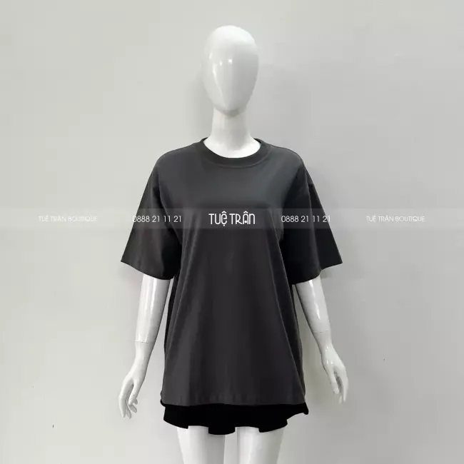 Đồng phục áo thun oversize cotton màu xám