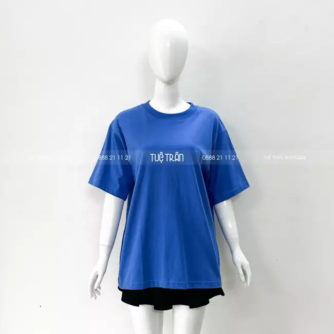 Đồng phục áo thun oversize cotton màu xanh bích