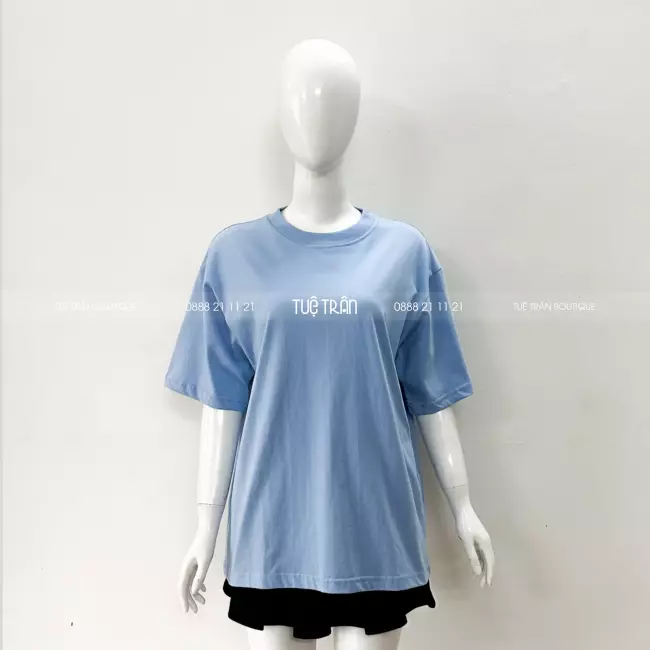 Đồng phục áo thun oversize cotton màu xanh biển