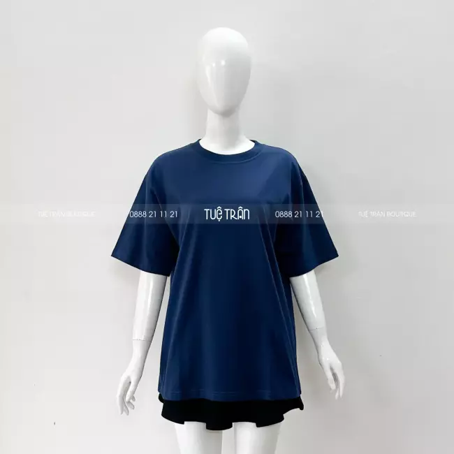 Đồng phục áo thun oversize cotton màu xanh navy