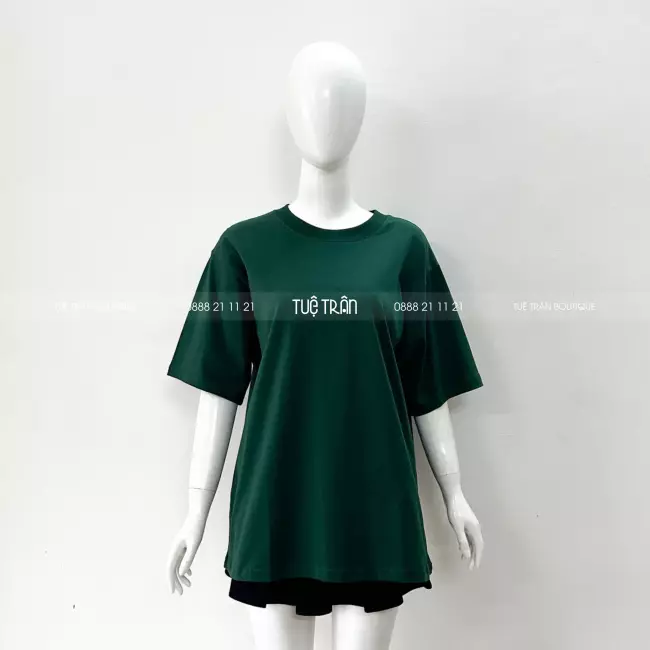 Đồng phục áo thun oversize cotton màu xanh ve chai